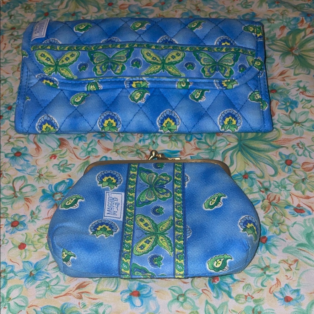 2piece green & blue MaggiB wallet set